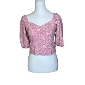 Abercrombie & Fitch Pink Floral Corset Top Puff Sleeve Medium‎ Smocking Cropped